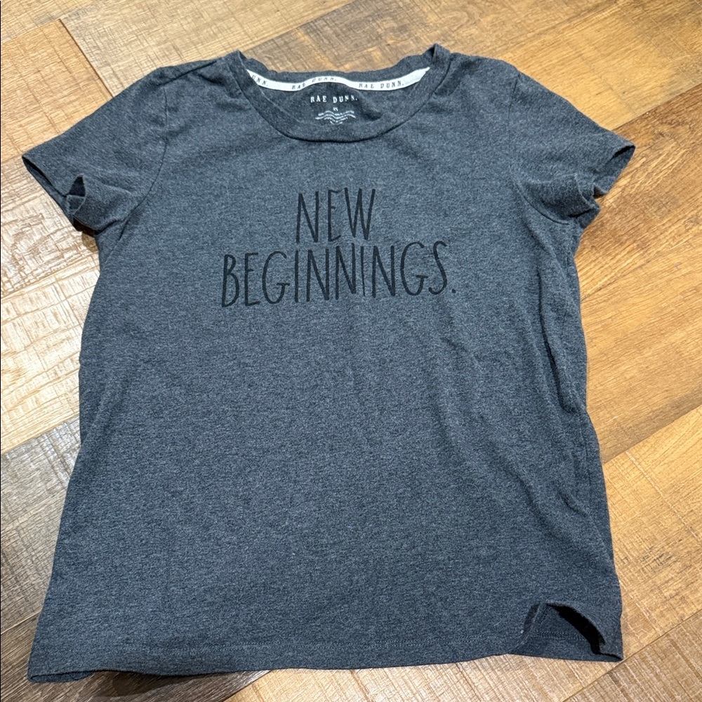 Rae Dunn Charcoal Gray 'New Beginnings' Graphic Tee